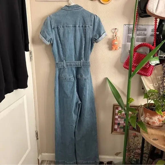 Paige Short Sleeve Anessa Denim Jumpsuit in Hailey 2 - Picture 6 of 11